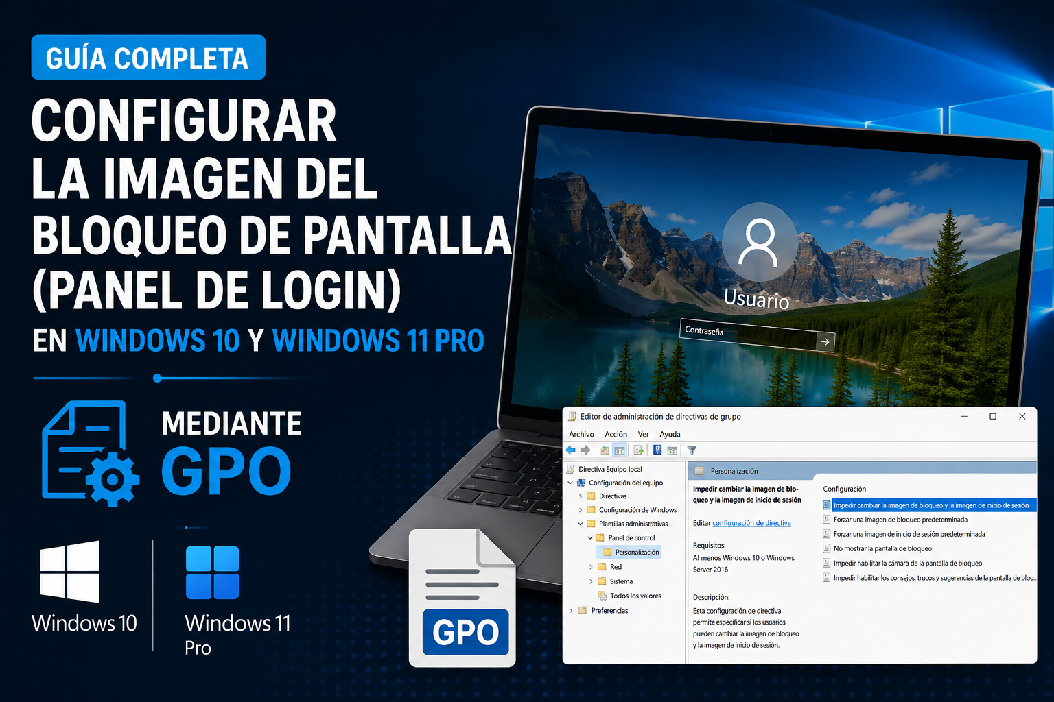 Cómo configurar una pantalla de bloqueo corporativa mediante GPO en Windows 10 Pro y Windows 11 Pro (y por qué la política clásica puede fallar)